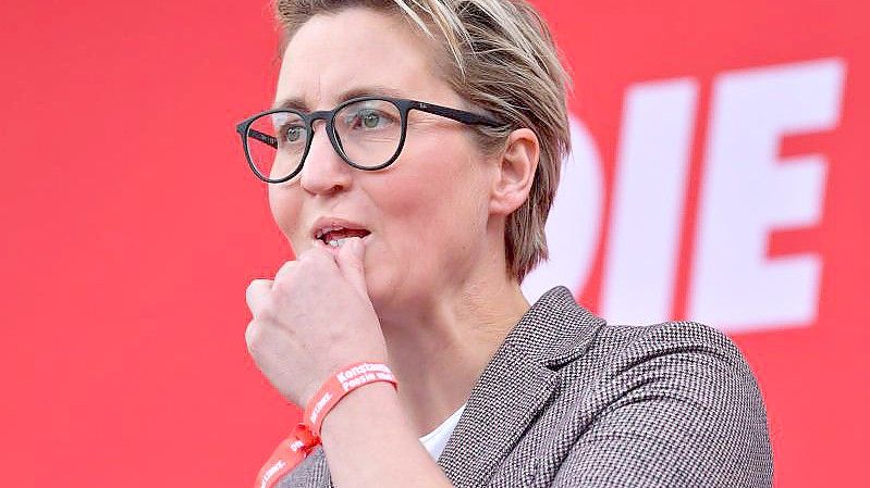 Linken-Parteichefin Susanne Hennig-Wellsow bei einer Wahlkampfveranstaltung. Foto: Martin Schutt/dpa-Zentralbild/dpa