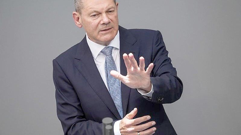 Olaf Scholz (SPD) bei einer Rede im Deutschen Bundestag. Foto: Kay Nietfeld/dpa