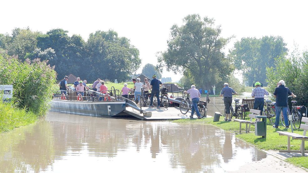 Bei starkem Hochwasser konnten die Fahrgäste die Fähre nur über den Rasen erreichen. Foto: Wolters