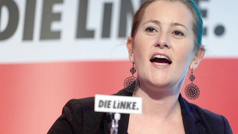 Die Bundesvorsitzende Janine Wissler bei der Delegiertenversammlung der Partei Die Linke in Nordrhein-Westfalen. Foto: Henning Kaiser/dpa