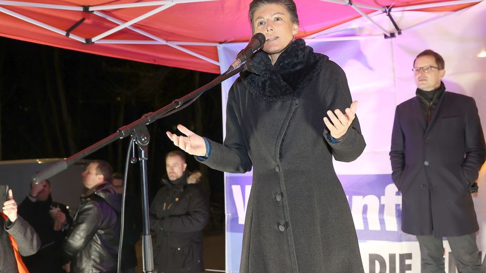 Sahra Wagenknecht bei einer Wahlkampfveranstaltung des Linke-Bezirksverbands Tempelhof-Schöneberg Anfang Januar. Foto: dpa/Jörg Carstensen