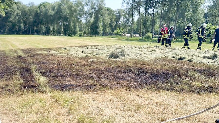 Die Feuerwehr Völlenenerfehn war schnell vor Ort und konnte den Flächenbrand rasch löschen. Fotos: Feuerwehr