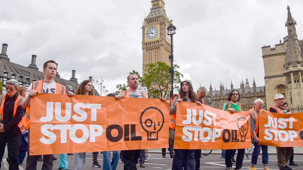 Was in Deutschland die „Letzte Generation“ ist, ist in Großbritannien die Gruppe „Just Stop Oil“. Foto: Imago Images/ZUMA Wire