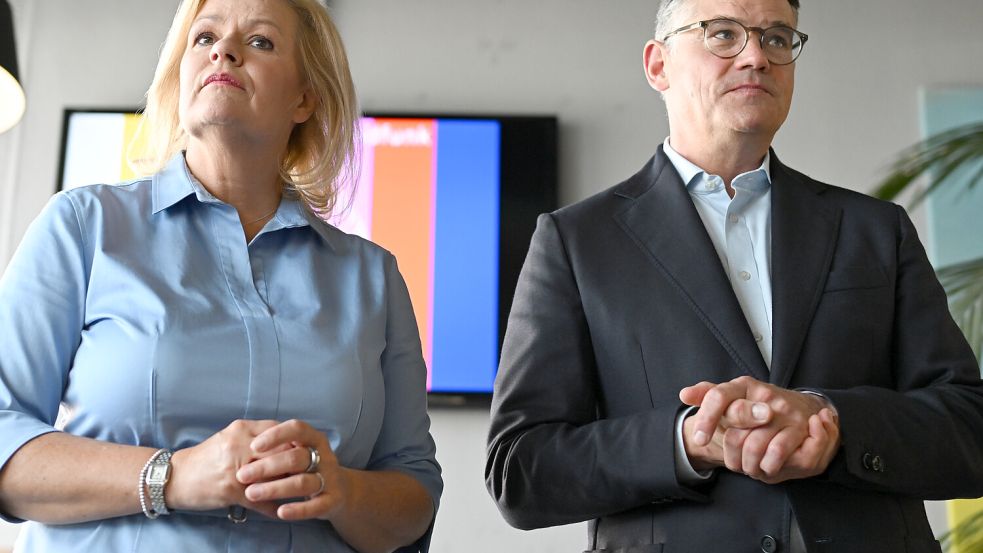 Die Spitzenkandidaten für die hessische Landtagswahl, Nancy Faeser (SPD, l), Bundesinnenministerin, und Boris Rhein (CDU) Foto: dpa