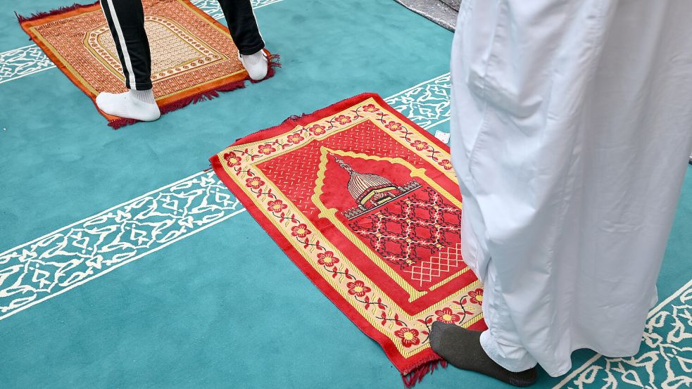 Männer beim Gebet in einer Frankfurter Moschee. Foto: dpa/Arne Dedert