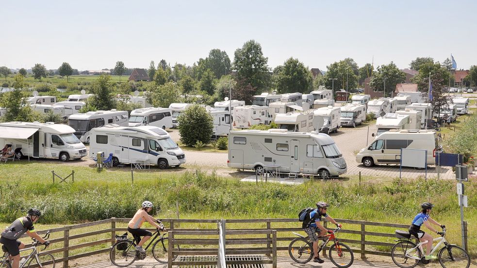 Urlaub in Ditzum: Wohnmobil und Fahrrad sind beliebt. Foto: Wolters/Archiv