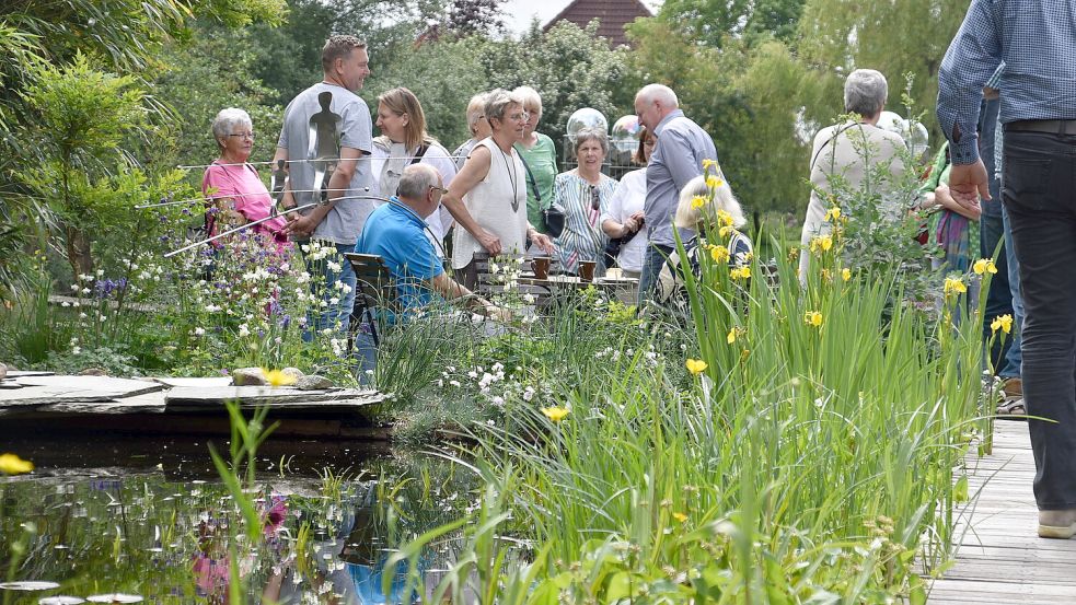 Auf überraschende Ausblicke dürfen sich die Besuches des Ostrhauderfehner Wassergartens von Renate und Klaus Meinhard freuen. Foto: Ammermann