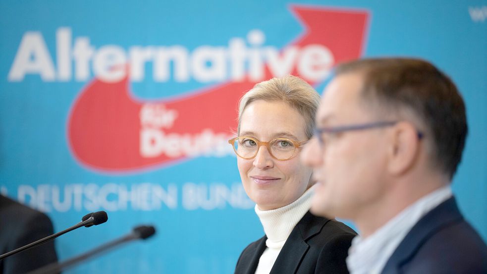 Die AfD-Chefs Alice Weidel und Tino Chrupalla. Foto: dpa/Michael Kappeler