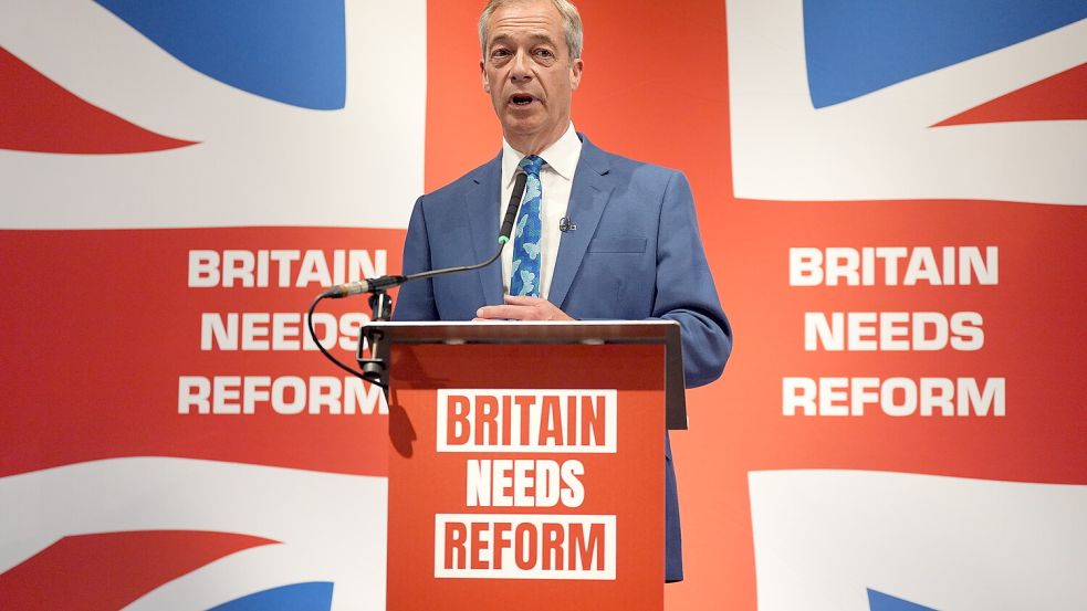 Nigel Farage wurde bekannt als Mr. Brexit. Jetzt, 2024, spricht auch er im Wahlkampf nicht über das Tabu-Thema. Foto: dpa/Yui Mok