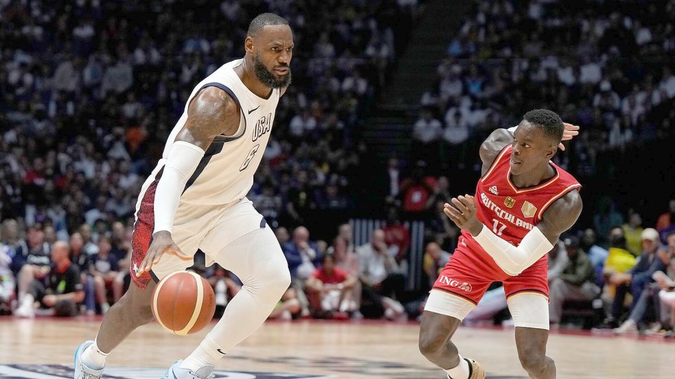 LeBron James prägt das Spiel der USA auch mit 39. Foto: Alastair Grant/AP