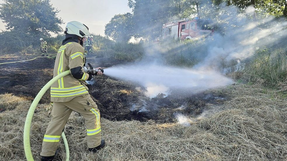 Die Freiwillige Feuerwehr Ramsloh rückte am Mittwochabend mit 24 Einsatzkräften zu einem Flächenbrand aus. Foto: Giehl/Feuerwehr