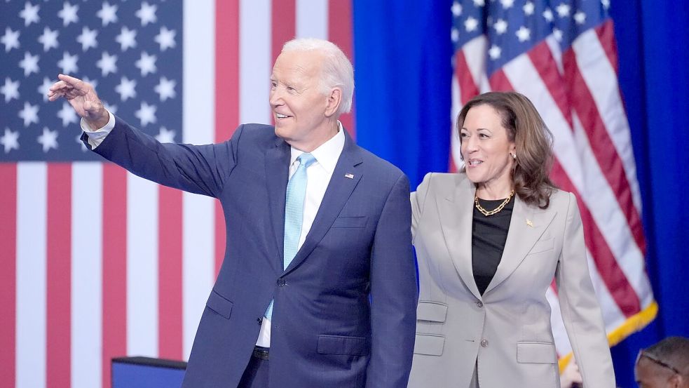 US-Präsident Joe Biden und seine Stellvertreterin Kamala Harris bei einem gemeinsamen Auftritt im Bundesstaat Maryland. Foto: Stephanie Scarbrough/AP/dpa