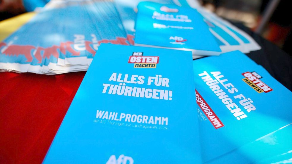 Die AfD kann laut Umfrage bei der Wahl in Thüringen damit rechnen, stärkste Partei zu werden. Foto: Matthias Bein/dpa