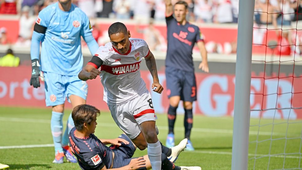 Frühe Führung: Enzo Millot traf bereits in der 8. Minute für den VfB. Foto: Jan-Philipp Strobel/dpa