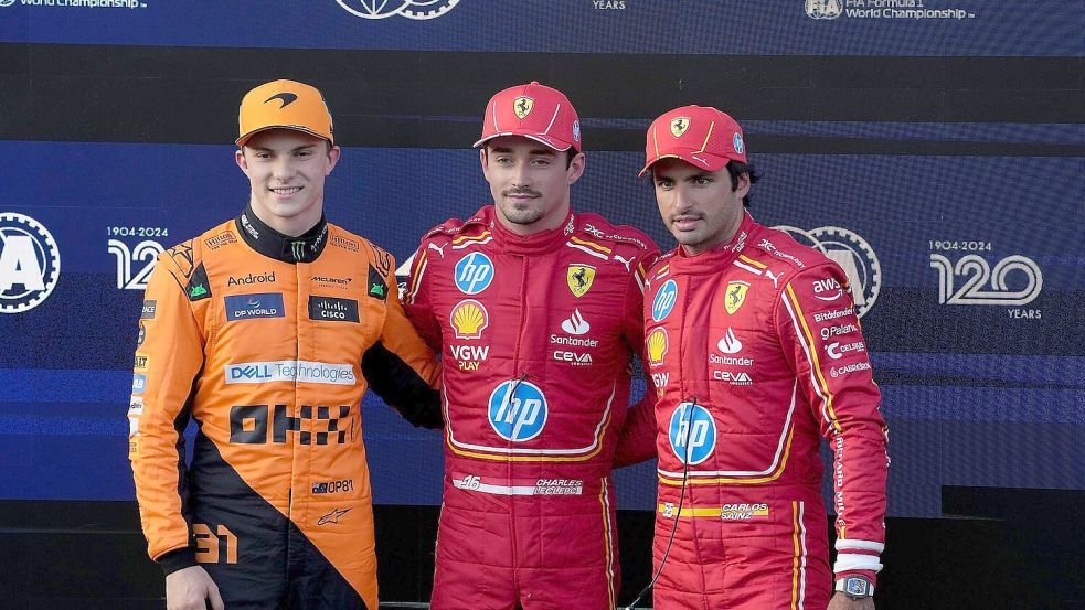 Charles Leclerc (M) startet zum vierten Mal in Serie von der Pole Position in Baku. Foto: Hasan Bratic/dpa