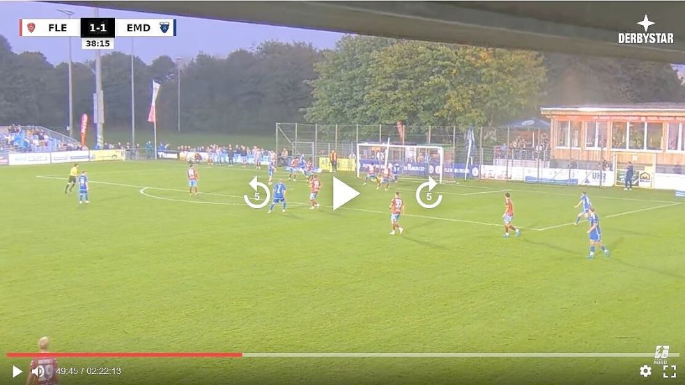 Wenn der Livestream bei Kickers-Spielen läuft, schauen durchschnittlich fast 2700 Fans zu. Der Screenshot stammt vom Emder Spiel am Freitag in Flensburg. Screenshot: Lilienthal