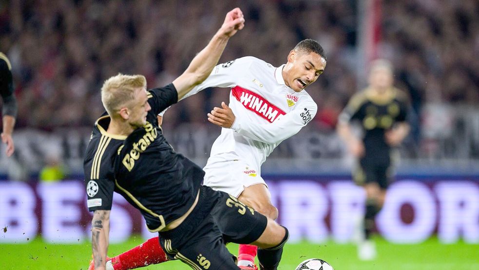 Brachte den VfB gegen Prag früh in Führung: Enzo Millot (r.). Foto: Tom Weller/dpa