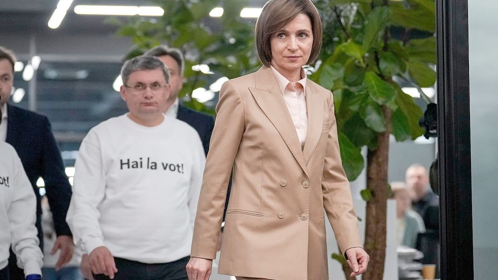 Präsident Maia Sandu beklagt in Moldau eine beispiellose Wahlmanipulation durch antidemokratische Kräfte. Foto: Vadim Ghirda/AP/dpa