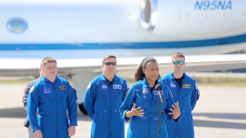 Der russische Kosmonaut Alexander Grebenkin und die Nasa-Astronauten Michael Barratt, Jeanette Epps, sowie Matthew Dominick kehren nach Monaten im All zur Erde zurück und sollen am Freitag eintreffen. (Archivbild) Foto: Richard Tribou/TNS via ZUMA Press Wire/dpa