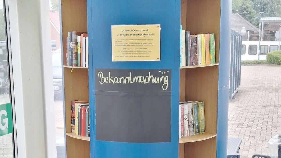 Die Büchertonne im Eingang des Sonderpostenmarktes Wreesmann in Ostrhauderfehn wird ab dem 1. November nicht mehr vom Verein „Fehntjer Bücherbooster“ betreut. Foto: privat