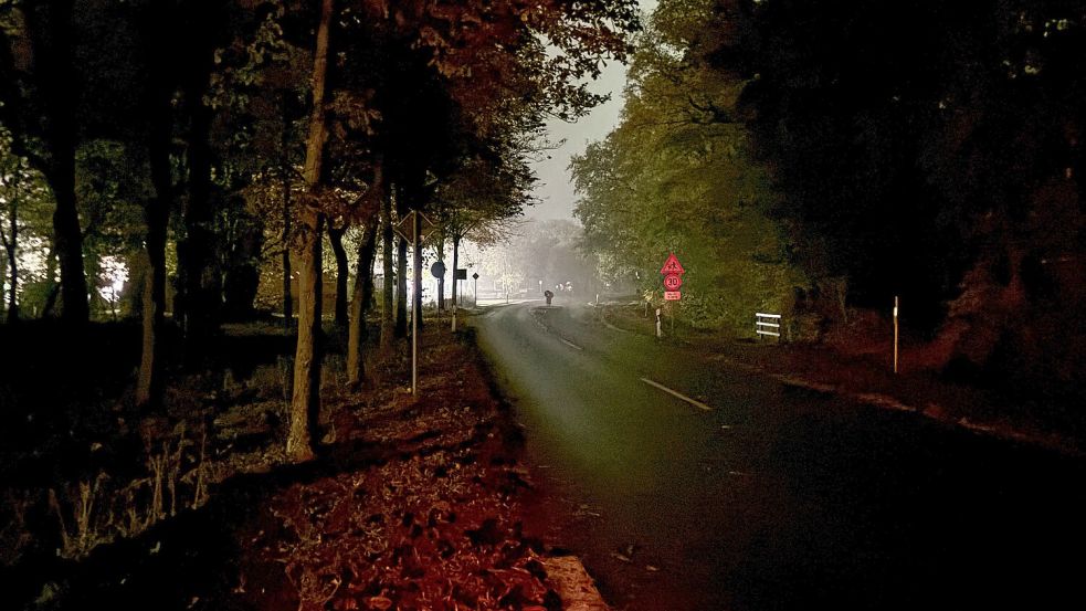 An der Straße Patersweg-Nord in Ihren befindet sich keine Straßenbeleuchtung. Im Spätherbst und im Winter müssen Kinder im Dunkeln zur Schule fahren. Foto: Ammermann