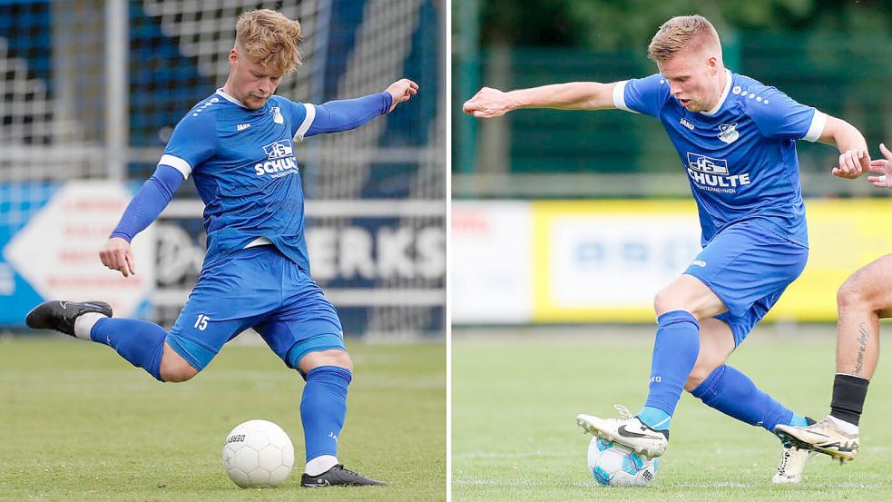 Spielen seit Sommer in der Landesliga beim SV Holthausen-BIene zusammen und haben ein großes Ziel: Die Brüder David (l.) und Philipp Elfert (r.). Foto: Hente/Scholz