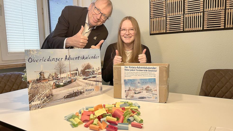 Auf dem Foto zu sehen sind Jan-Peter Schubert, der diesjährige Präsident des Rotary-Clubs Overledingen-Rhauderfehn, und Marie von Santen vom Verein Straßenanker. Foto: privat