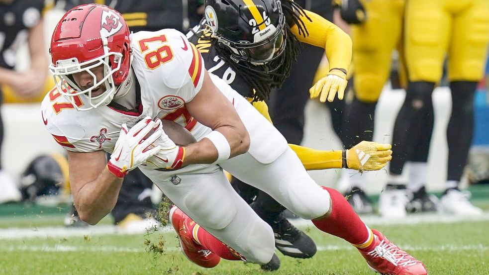 Chiefs Tight End Travis Kelce in Aktion. Foto: Matt Freed/AP/dpa