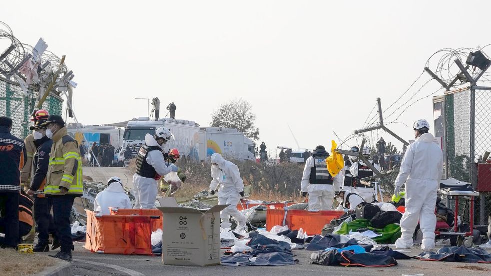 Die Behörden gehen nach ersten Erkenntnissen davon aus, dass die Piloten das Fahrwerk nicht ausfahren konnten und es daher zu dem Unfall kam. Foto: Ahn Young-joon/AP/dpa