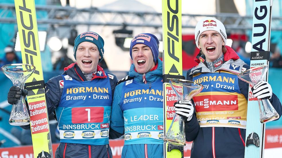 Österreichs Top-Skispringer am Bergisel. Foto: Daniel Karmann/dpa