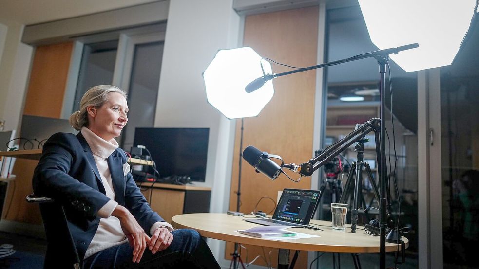 AfD-Chefin Alice Weidel kurz vor ihrem Talk mit Elon Musk. Foto: Kay Nietfeld/dpa-POOL/dpa