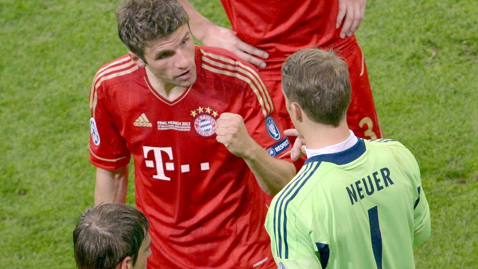 Thomas Müller (l) und Manuel Neuer hoffen auf ihr zweites Heim-Finale nach 2012. Foto: picture alliance / dpa