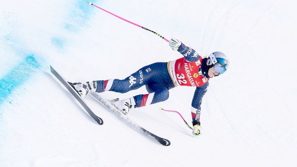 Lindsey Vonn zeigte in der Abfahrt von St. Anton eine starke Vorstellung. Foto: Expa/Johann Groder/APA/dpa