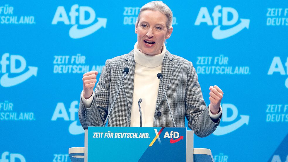 Alice Weidel (AfD) forderte auf dem Parteitag in Riesa einen „Abriss“ von Windrädern, relativierte dann ihre Aussage, und traf sie dann erneut. Foto: DPA