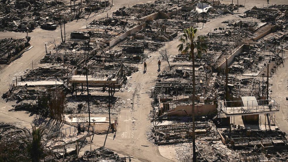 Ganze Straßenzüge in Pacific Palisades sind verwüstet. Foto: John Locher/AP/dpa