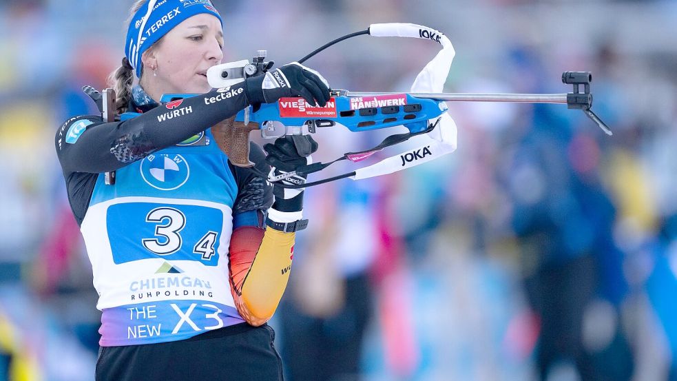 Franziska Preuß machte als Schlussläuferin den Sieg perfekt. Foto: Sven Hoppe/dpa