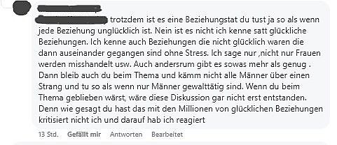 Kommentare wie diese relativieren Gewalt gegen Frauen. Screenshot: Facebook/Weiden