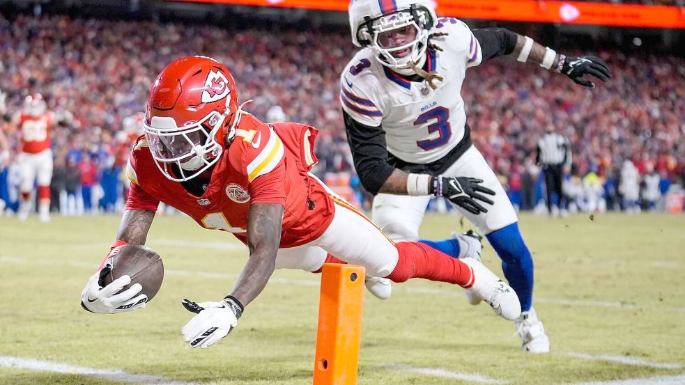 Xavier Worthy erzielte einen spektakulären Touchdown für die Chiefs Foto: Ashley Landis/AP/dpa