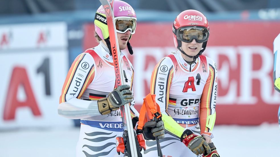 Linus Straßer (l.) und Lena Dürr schieden mit dem deutschen Team im WM-Viertelfinale gegen die Schweiz aus. Foto: Marco Trovati/AP/dpa