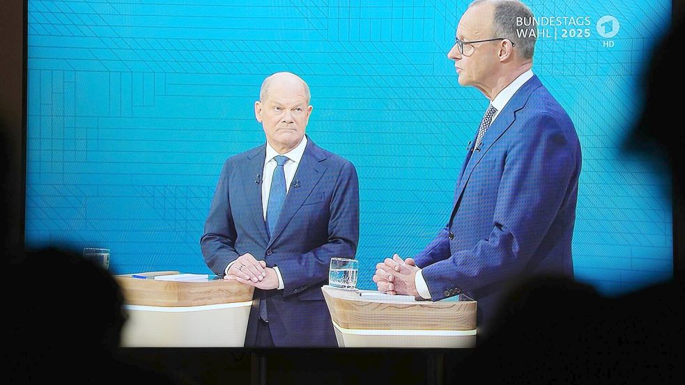 Heftige Wortgefechte: Olaf Scholz und Friedrich Merz im TV-Duell von ARD und ZDF. Foto: Kay Nietfeld/dpa