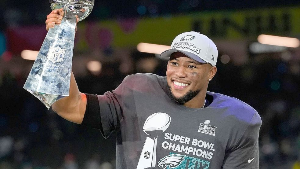 Zum 28. Geburtstag den ersten Super Bowl gewonnen: Saquon Barkley. Foto: Brynn Anderson/AP/dpa