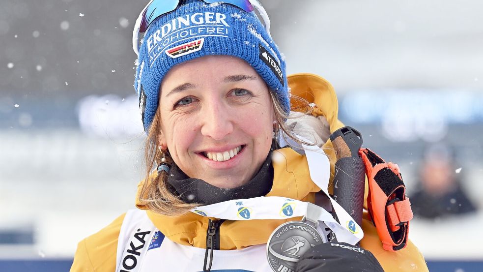 Franziska Preuß hat die nächste Medaille gewonnen. Foto: Martin Schutt/dpa