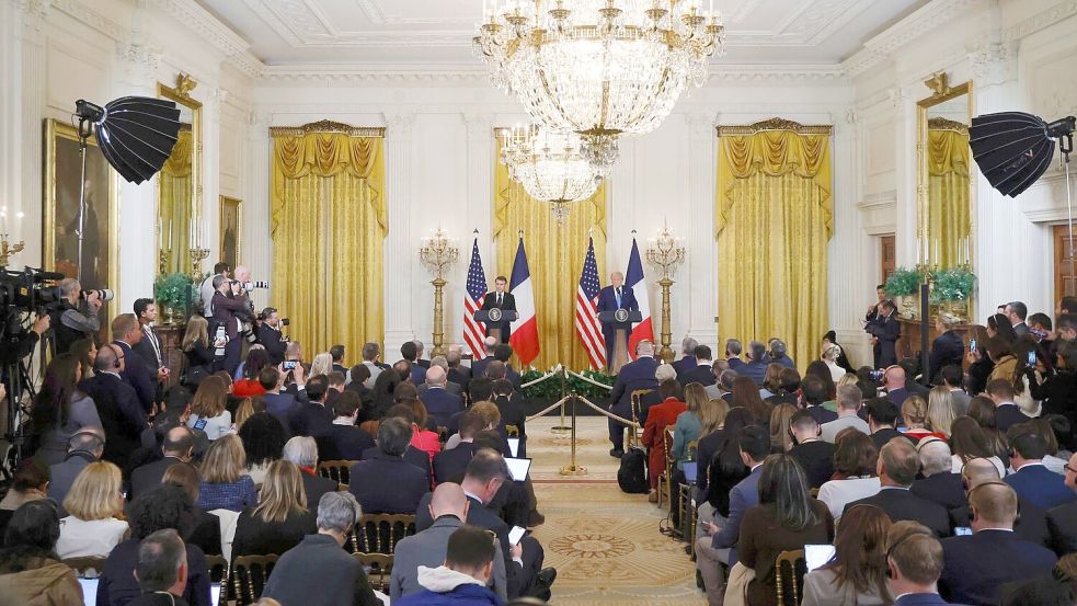 US-Präsident Trump empfing seinen französischen Amtskollegen Macron im Weißen Haus. Foto: Ludovic Marin/POOL AFP/AP/dpa