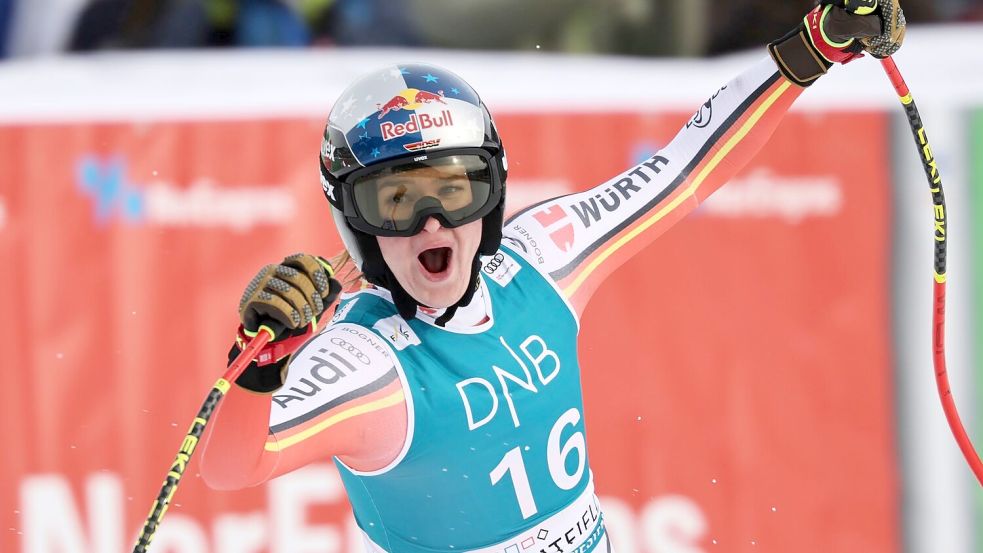 Am Freitag Zweite, am Samstag Erste: Emma Aicher brilliert beim Weltcup in Kvitfjell. Foto: Marco Trovati/AP/dpa