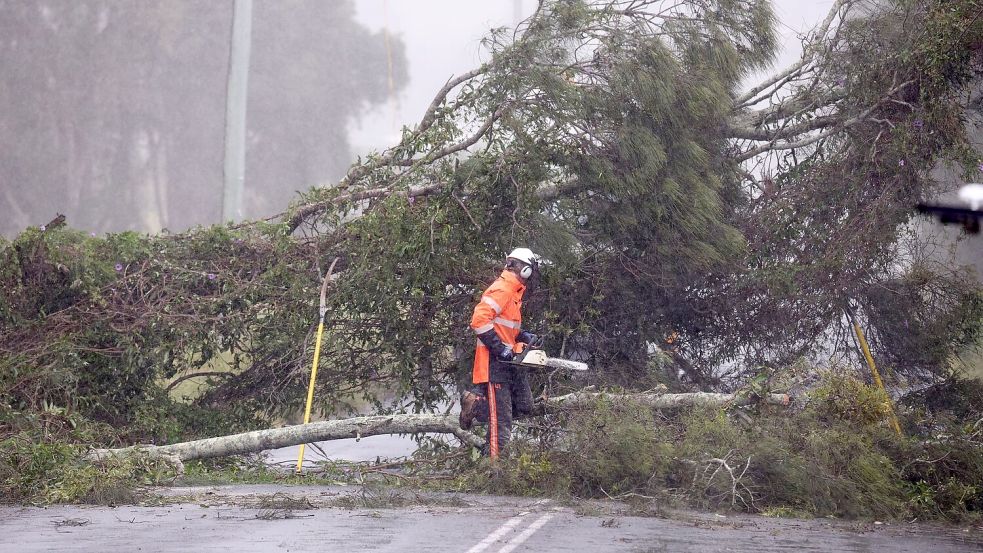 Umgestürzte Bäume und Strommasten: Tausende Anwohner sind bereits ohne Strom. Foto: Jason O’brien/AAP/dpa