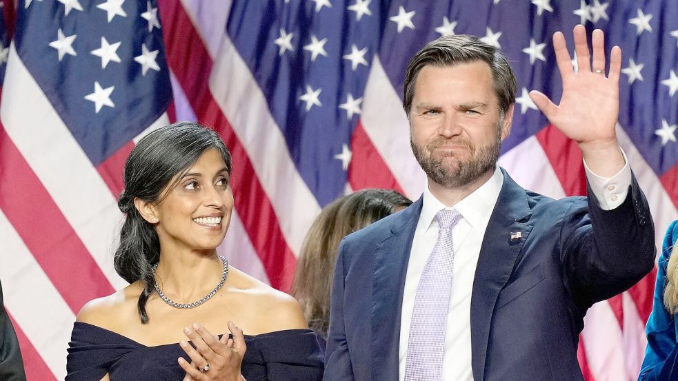 Usha Vance ist die Frau von Trumps Vizepräsident J.D. Vance. (Archivbild) Foto: Alex Brandon/AP/dpa